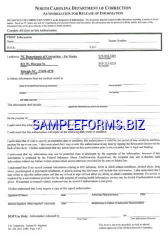 North Carolina Medical Records Release Form 1 pdf free